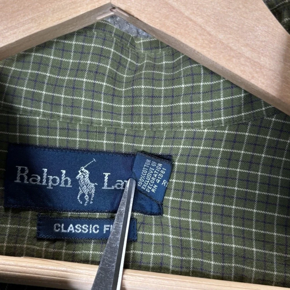 Vintage Polo Ralph Lauren Shirt Mens L Green Plaid Long Sleeve Button Down 90s